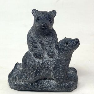 VTG Bears Figurine Wolf Original Sculpture, Hand Carved, Soap Stone Playing